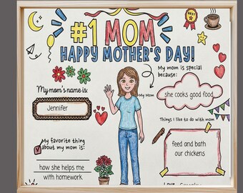 All About Mom Printable Craft for Kids, Mothers Day Worksheet Gift, DIY Coloring Activity, Classroom or Home Keepsake
