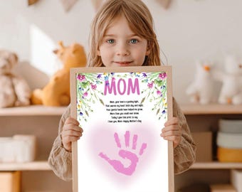 Mothers Day Handprint Art Printable | Mom craft gift from Baby, Kids, Toddler or Preschool | DIY Keepsake Gift Card