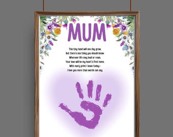 Mothers Day Handprint Art Printable | Mom craft gift from Baby, Kids, Toddler or Preschool | DIY Keepsake Gift Card