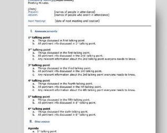 Meeting minutes Template Downloadable for Docs format