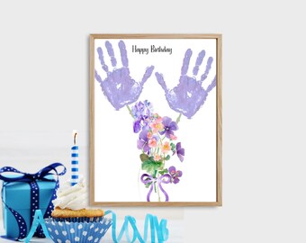 February Birth Flower Handprint Craft Printable for Kids Gift DIY Bouquet Art Birthday Keepsake for Mom Grandma Personalized Gift