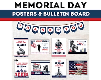 Memorial Day Bulletin Board Kit | Patriotic Classroom Decoration | Printable Posters & Borders | Veteran Thank You Display