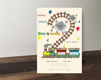 Train Birthday Invitation Editable Template, Choo Choo Train Party Invite, Kids Birthday Printable, Instant Download
