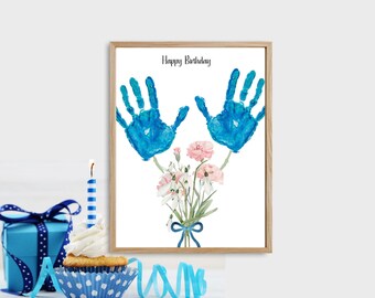 January Birth Flower Handprint Craft Printable for Kids Gift DIY Bouquet Art Birthday Keepsake for Mom Grandma Personalized Gift