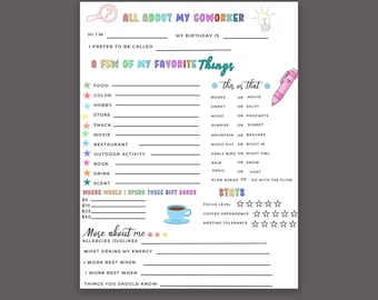 All About My Coworker Printable Game, Office Icebreaker Activity, Team Building Worksheet, Work Party Game Instant Download