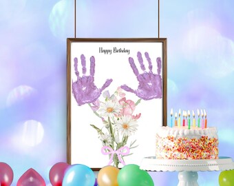 April Birth Flower Handprint Craft Printable for Kids Gift DIY Bouquet Art Birthday Keepsake for Mom Grandma Personalized Gift