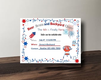 4th of July BBQ Invitation Editable Template, Patriotic Cookout Invite, Summer Barbecue Party Invite, Instant Download