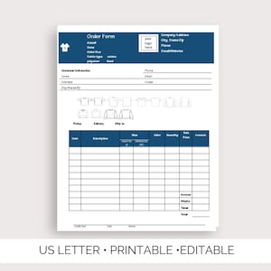 Editable T-shirt Order Form (Word or Google Docs)