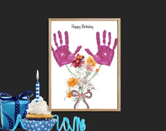 October Birth Flower Handprint Craft Printable for Kids Gift DIY Bouquet Art Birthday Keepsake for Mom Grandma Personalized Gift