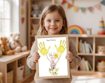 March Birth Flower Handprint Craft Printable for Kids Gift DIY Bouquet Art Birthday Keepsake for Mom Grandma Personalized Gift