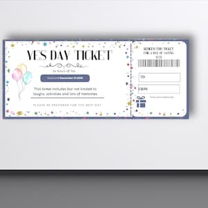 Editable Yes Day Birthday Ticket
