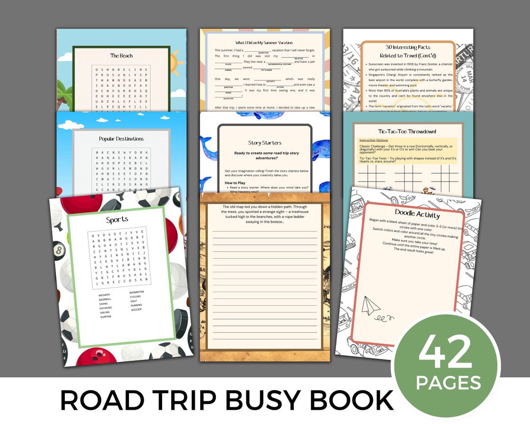 Kids Travel Activity Pack Printable Road Trip Activities for Kids 42 ...