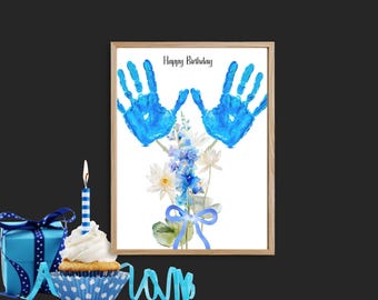July Birth Flower Handprint Craft Printable for Kids Gift DIY Bouquet Art Birthday Keepsake for Mom Grandma Personalized Gift