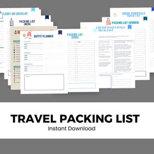 Printable Cruise Packing Checklist for Family | Travel Vacation Packing List, Outfit, Wardrobe Planner, Cruise Essentials & Carry-On List