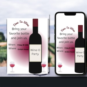 Zeit zum Weineinladung, Weintrinken zusammen, Digital bearbeitbare und druckbare Einladung zum Weintrinken