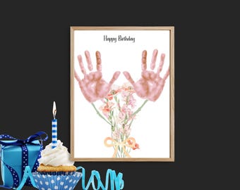 August Birth Flower Handprint Craft Printable for Kids Gift DIY Bouquet Art Birthday Keepsake for Mom Grandma Personalized Gift