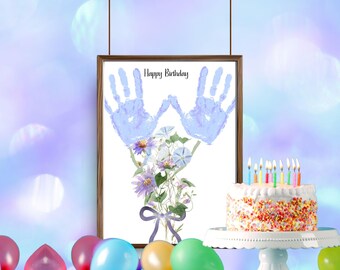 September Birth Flower Handprint Craft Printable for Kids Gift DIY Bouquet Art Birthday Keepsake for Mom Grandma Personalized Gift