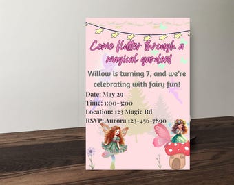 Fairy Birthday Invitation Editable Template, Kids Fairy Party Invite, Enchanted Garden Birthday Invite Printable, Instant Download