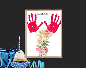 June Birth Flower Handprint Craft Printable for Kids Gift DIY Bouquet Art Birthday Keepsake for Mom Grandma Personalized Gift