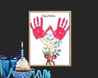 December Birth Flower Handprint Craft Printable for Kids Gift DIY Bouquet Art Birthday Keepsake for Mom Grandma Personalized Gift