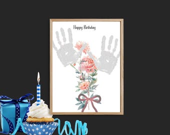 November Birth Flower Handprint Craft Printable for Kids Gift DIY Bouquet Art Birthday Keepsake for Mom Grandma Personalized Gift