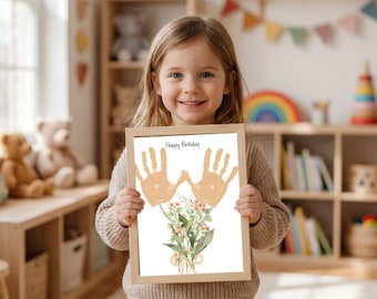 May Birth Flower Handprint Craft Printable for Kids Gift DIY Bouquet Art Birthday Keepsake for Mom Grandma Personalized Gift