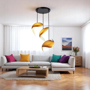 Lampada a sospensione in legno in stile giapponese • Lampada a sospensione scultorea moderna • Lampadario in legno scandinavo • Lampadario a soffitto impiallacciato