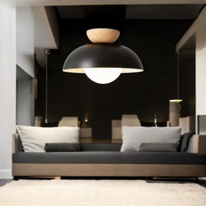 White Dawn Flush Mount Ceiling Light – Modern Ceramic Oak Light Fixture – Minimalist Round Ceiling Lamp for Bedroom, Kitchen, or Living Room