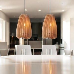 Wood Pendant Light | Modern Wood Ceiling Light Fixture | Mid Century Modern Chandelier | Handmade Hanging Lamp for Dining Room, Kitchen