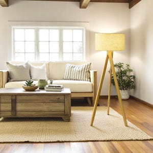 Handmade Tripod Floor Lamp • Dark Wood Stand • Modern Drum Lampshade • Multiple Shade Colors • Interior Design • Home Decor Lighting