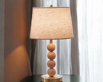 Handmade Wood Table Lamp: Rustic Bedside Nightstand Lighting