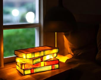 Handmade Resin Stacked Books Night Light: Boho Bedside Lamp