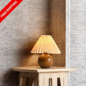 Handmade Green Glaze Ceramic Table Lamp 110-250V • Retro Tall Lamp with Pleated Scallop Shade • Cozy Bedroom Living Room Kitchen Decor Gift