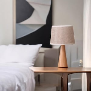 Modern Walnut Wood Table Lamp: Minimalist Bedside Desk Lighting