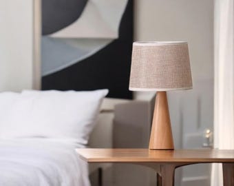 Modern Walnut Wood Table Lamp: Minimalist Bedside Desk Lighting