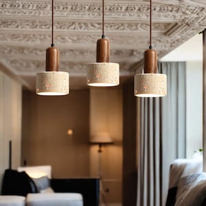 Handmade Stone & Wood Pendant Light: Rustic Modern Chandelier