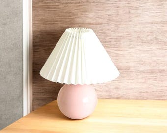 Handmade White Ceramic Table Lamp: Cream Pleated Shade, Rustic Decor