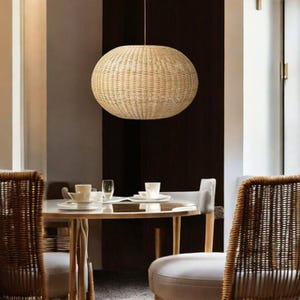 Sia Rattan Pendant Light – Handmade Boho Farmhouse Ceiling Lamp, Rustic Coastal Woven Hanging Light for Kitchen, Bedroom & Living Room Decor