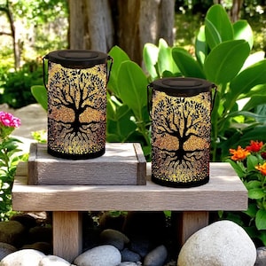 Outdoor Hanging Solar Lantern Tree of Life • Waterproof LED Garden Light • Decorative Patio Solar Lamp • Yard, Porch, Pathway Lighting