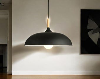 Nordic Pendant Lamp: Black Metal & Wood, Modern Scandinavian Lighting