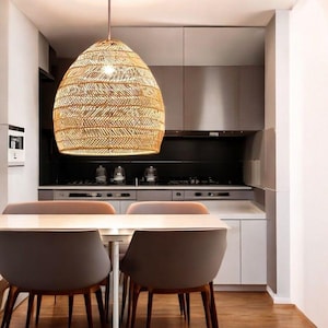 Trendy Rattan Pendant Light • Designer&#39;s Favorite Wicker Chandelier • Handmade Bamboo Lampshade for Living Room, Bedroom, Kitchen Decor