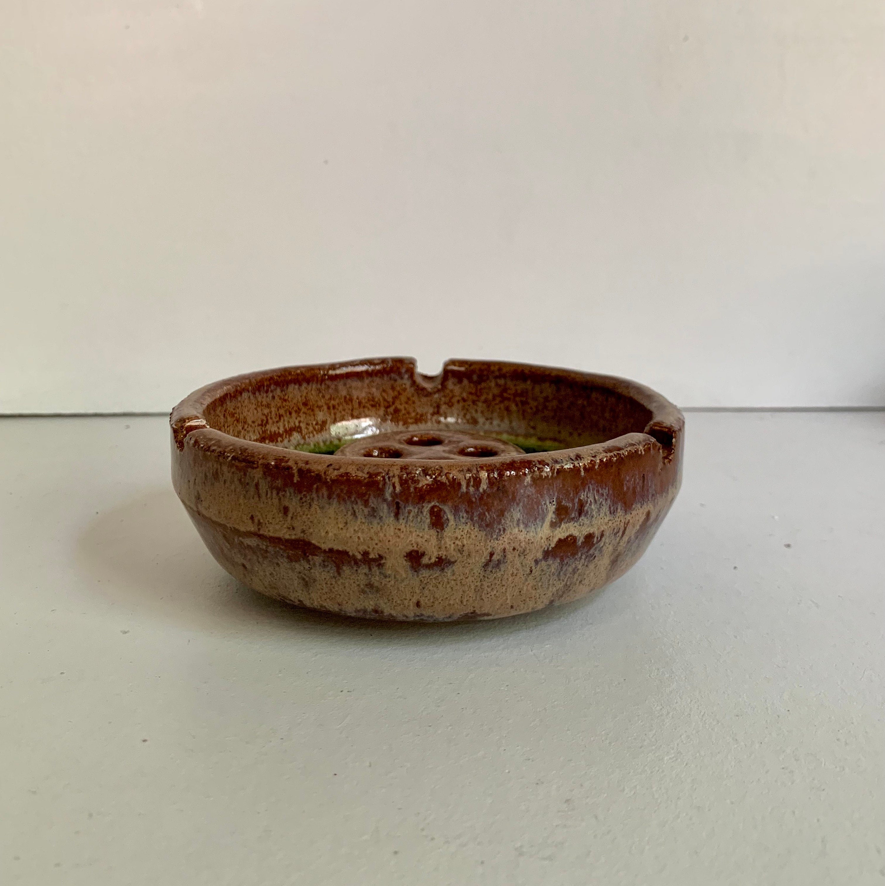 Brutalist Green Crushed Glass Pottery Ashtray Etsy