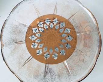 1960's Culver Seville Gold and Turquoise Glass Cake Stand