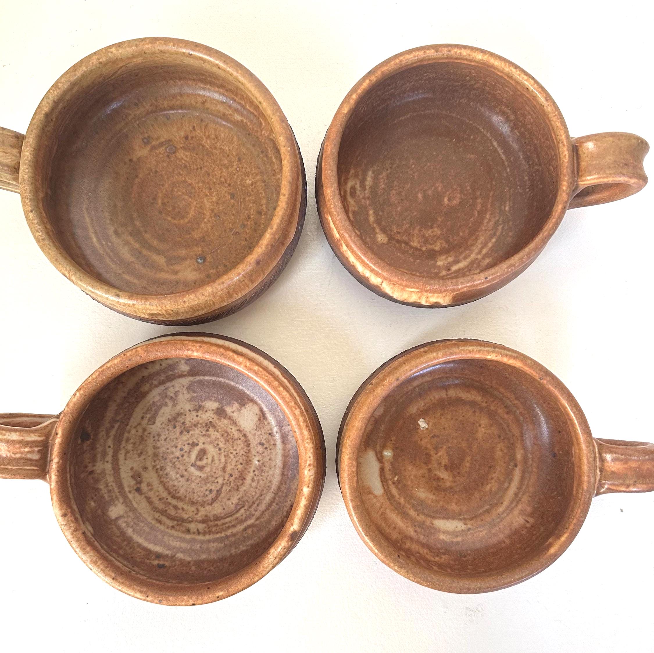 Four Rustic Hand Thrown Stoneware Drip Glaze Soup Mugs - Etsy