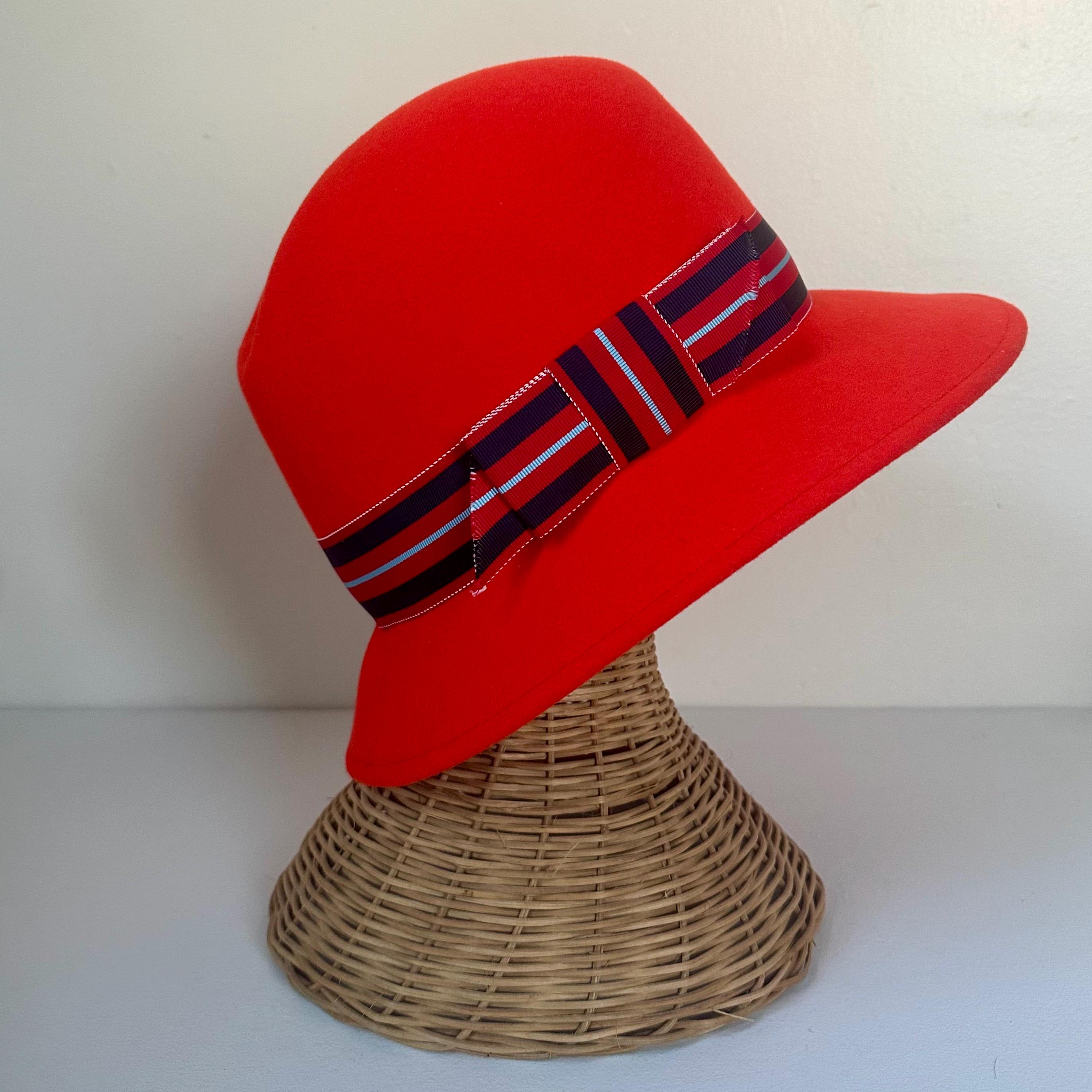 Vintage 1960’s Frank Olive Red Wool Feather Hat Frank Olive Private Collection Black Wool Hat with Looped  main image 4