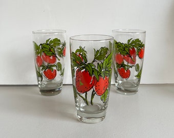 Mid-Century Vintage Strawberry Embossed Drinking Glasses- Set of 8