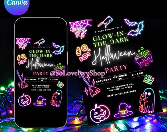 Glow in the Dark Halloween Party Invitation | Editable Neon Halloween Invite | Spooky Glow Party Template | Digital Download