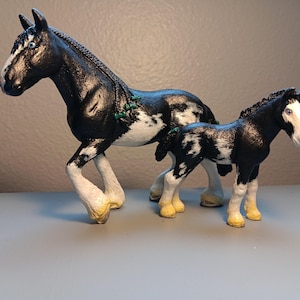 Smokey Studios: Custom Schleich Black Sabino Clydesdale Horses Mare and Foal, &quot;Magpie&quot; and &quot;Blue-eyed Sky&quot;