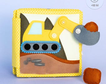 Handmade Quiet Book for Toddlers – My First Digger Sensory Book – Montessori Construction Toy 12+ Months