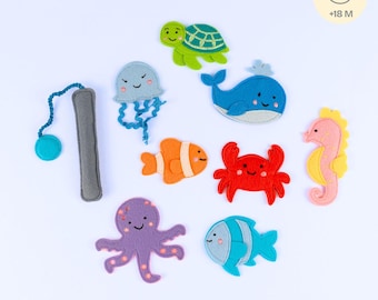 Magnetic fishing game for children – felt sea creatures with fishing rod & fabric bag